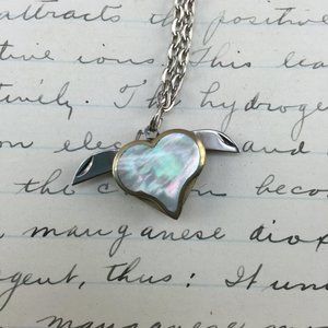 Vintage Heart Knife Pendant Necklace  Mother of Pearl Valentine
